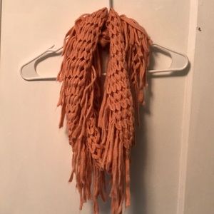 Orange Fringed Infinity Scarf